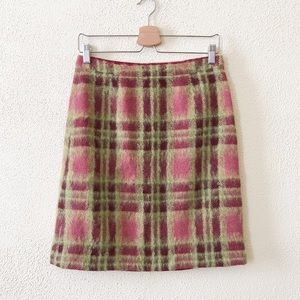90s does 60s Vintage Milly of New York Black White Chevron Wool Mini Skirt w Gold Hardware Silk Lining Size 8